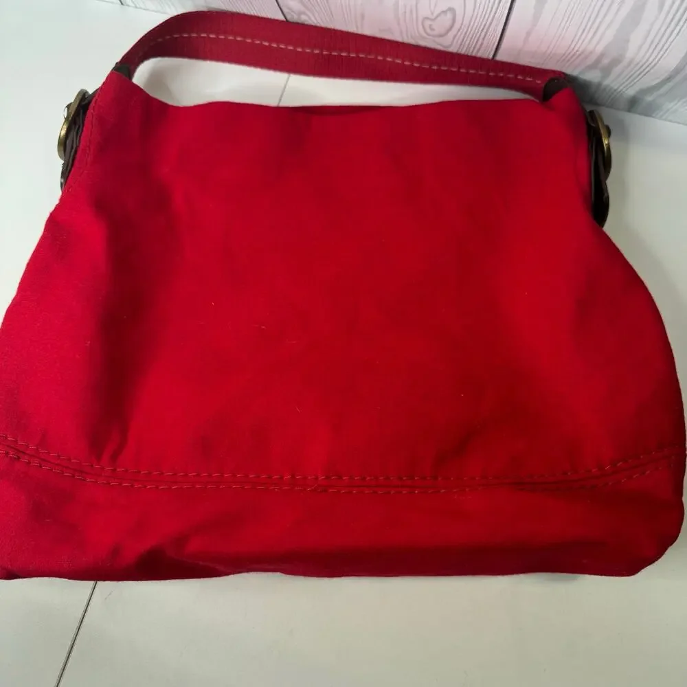 Vintage Y2K 2007 GAP Satchel Purse Women's Red Wool Shoulder Tote Bag - Picture 7 of 13